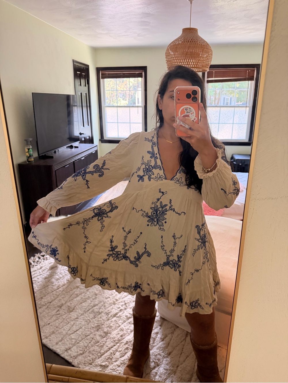 Free people Estella floral embroidered mini dress bell sleeve